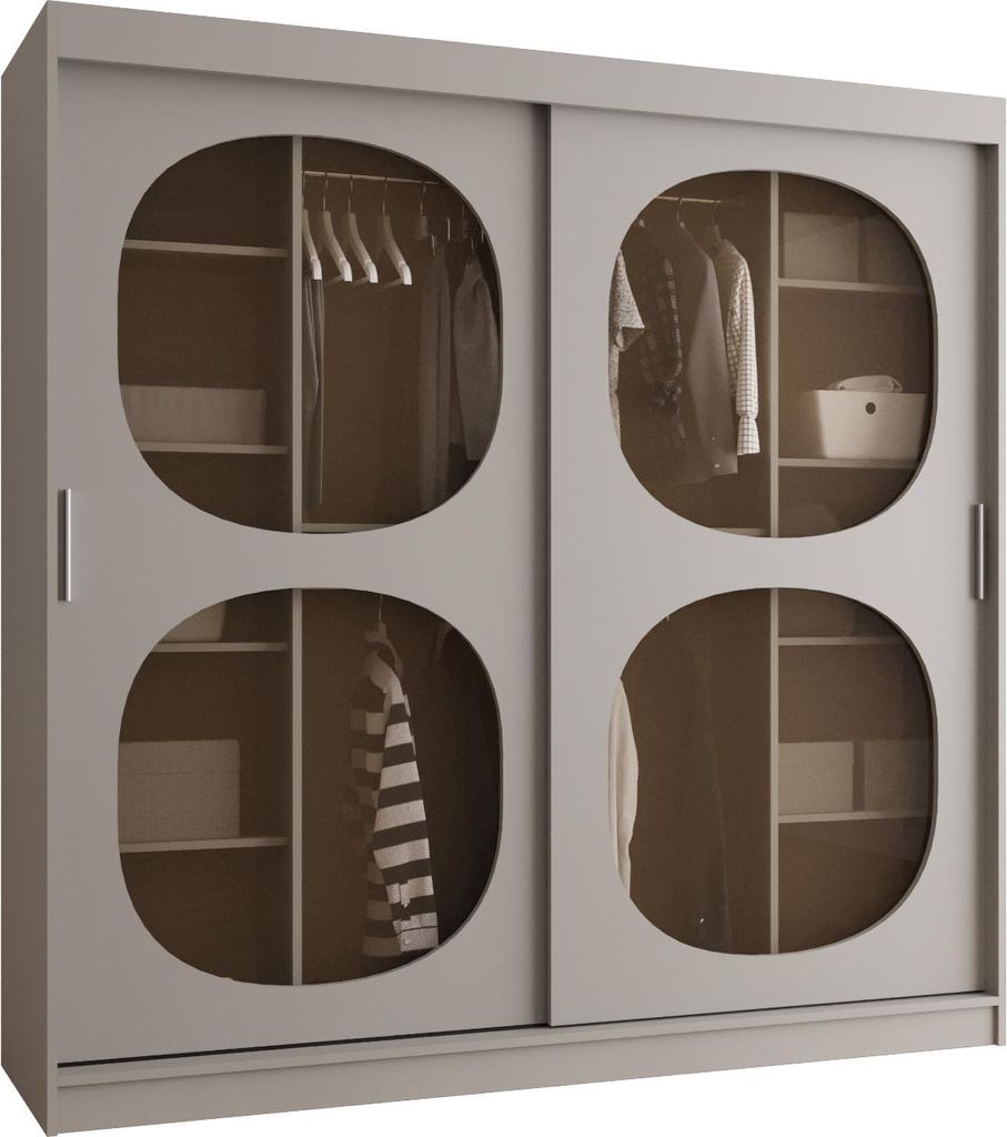 MEBLE KRYSPOL Kleiderschrank mit Glas 200 x 200 x 62 cm BAHRAJN 2, Kaschmir