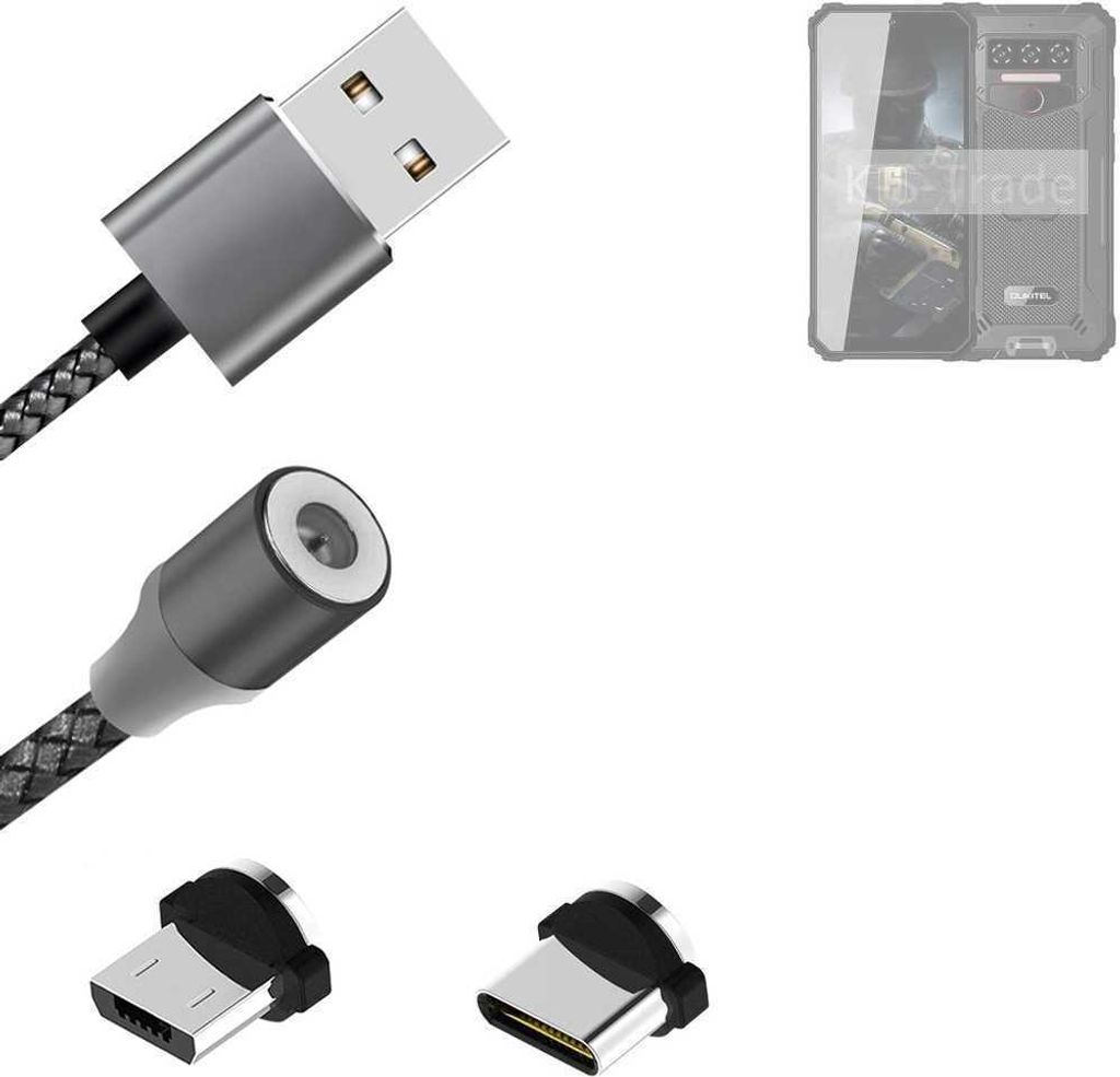 K-S-Trade Hochwertiges Magnet-Lade-kabel Sync-Kabel Daten-Kabel kompatibel mit Oukitel WP23 mit USB-Typ-C-Anschluss und Micro-USB-Anschluss 2A bis zu