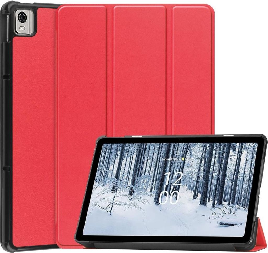Nokia T21 Hülle - Tri-Fold Ständer Klapphülle mit Schlaf/Wach-Funktion - Rot