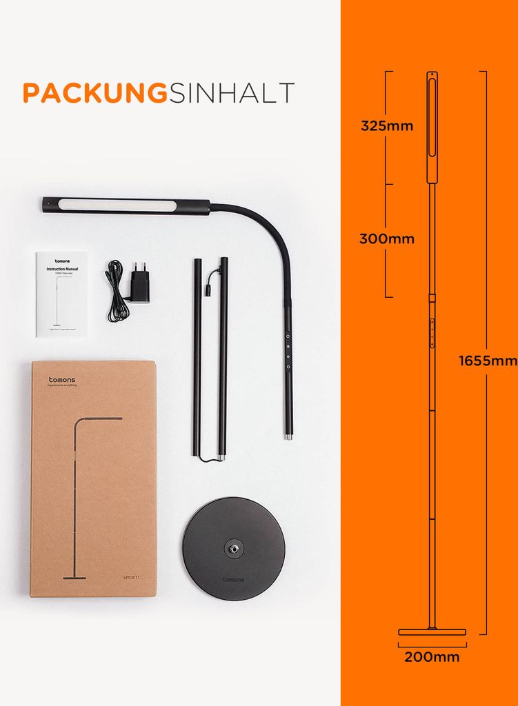 Tomons LED Stehleuchte, Dimmbar Stehleuchte Helligkeit und Produktbild 7