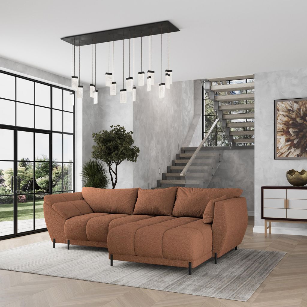Masseno Ecksofa VESTANO R-S mit Schlaffunktion L-Form, Sofa mit Bettkasten, Wohnzimmersofa, Couch, Soffa, Bettsofa, Couchgarnitur- Orange, QUELLE 54
