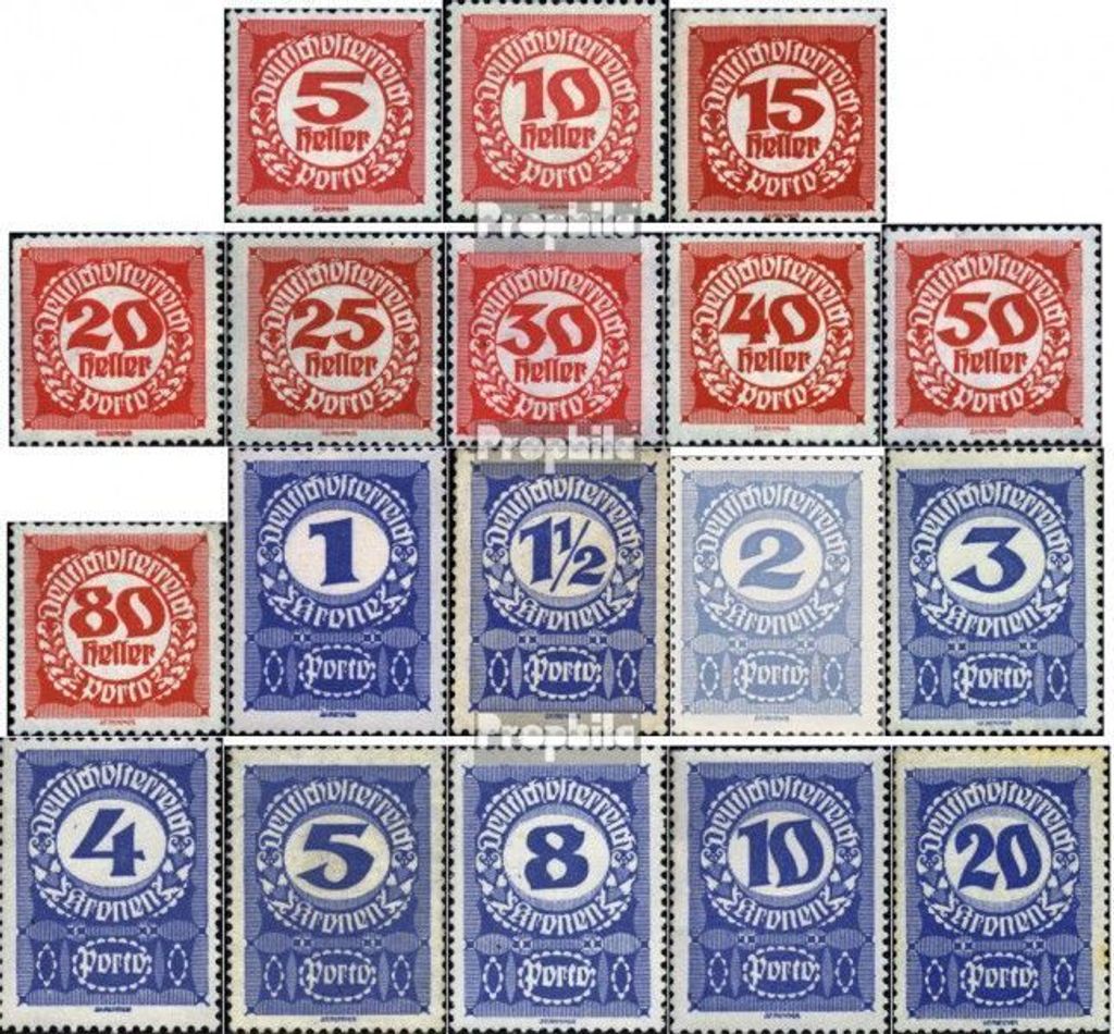 Briefmarken Österreich 1920 Mi P75-P92 (kompl.Ausgabe) postfrisch Portomarken