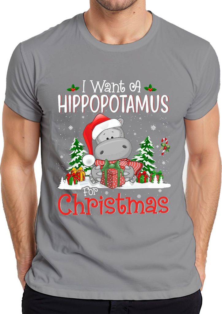 I Want A Hippopotamus For Christmas Lustig Nilpferd Santa Herren T-Shirt, Grau, S