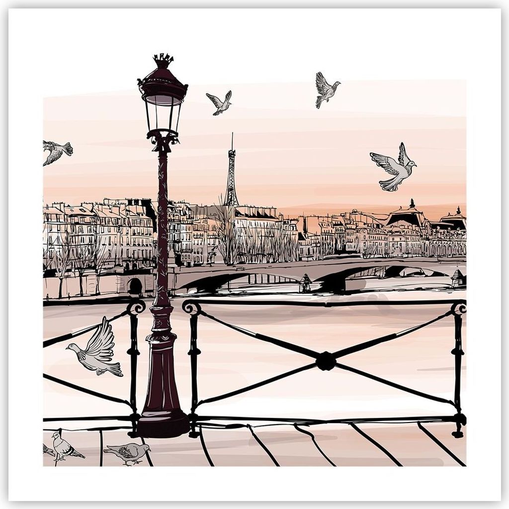 Poster - Poster ohne Rahmen - frankreich Taube Grafiken Illustration - 50x50 cm - Wand Bild - Wanddeko - Wandbilder - Kunstposter - Wandposter - Bi...