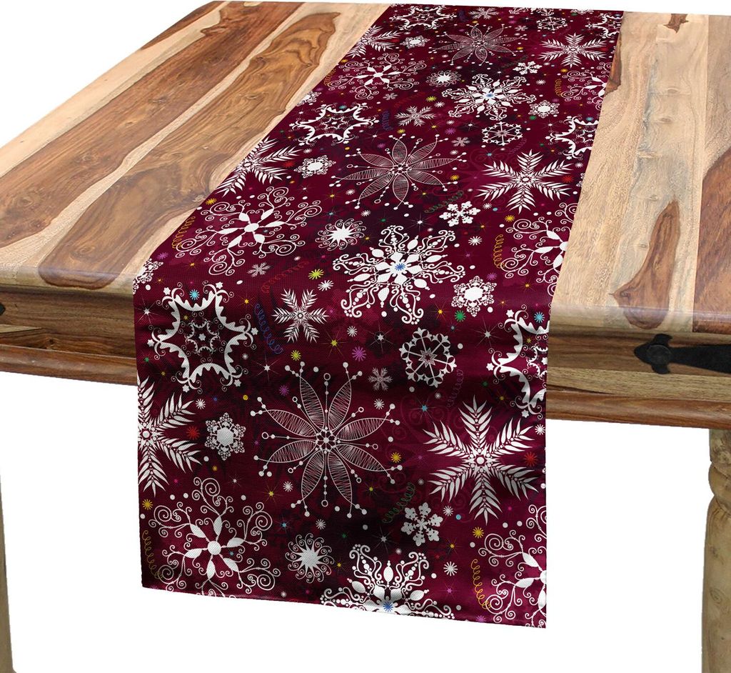 ABAKUHAUS Schneeflocke Tischläufer, Buntes festliches Weihnachtsmuster mit Schneeflocken und dekorativen Stern-Strudeln, 40 x 300 cm, Mehrfarbig