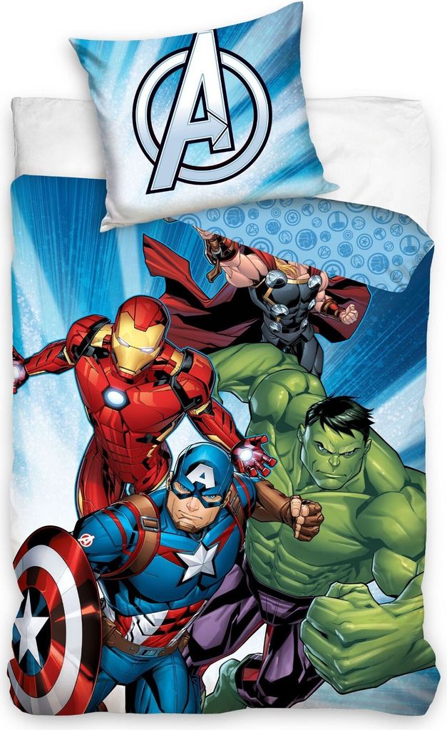 A bedding set featuring Marvel Avengers characters.