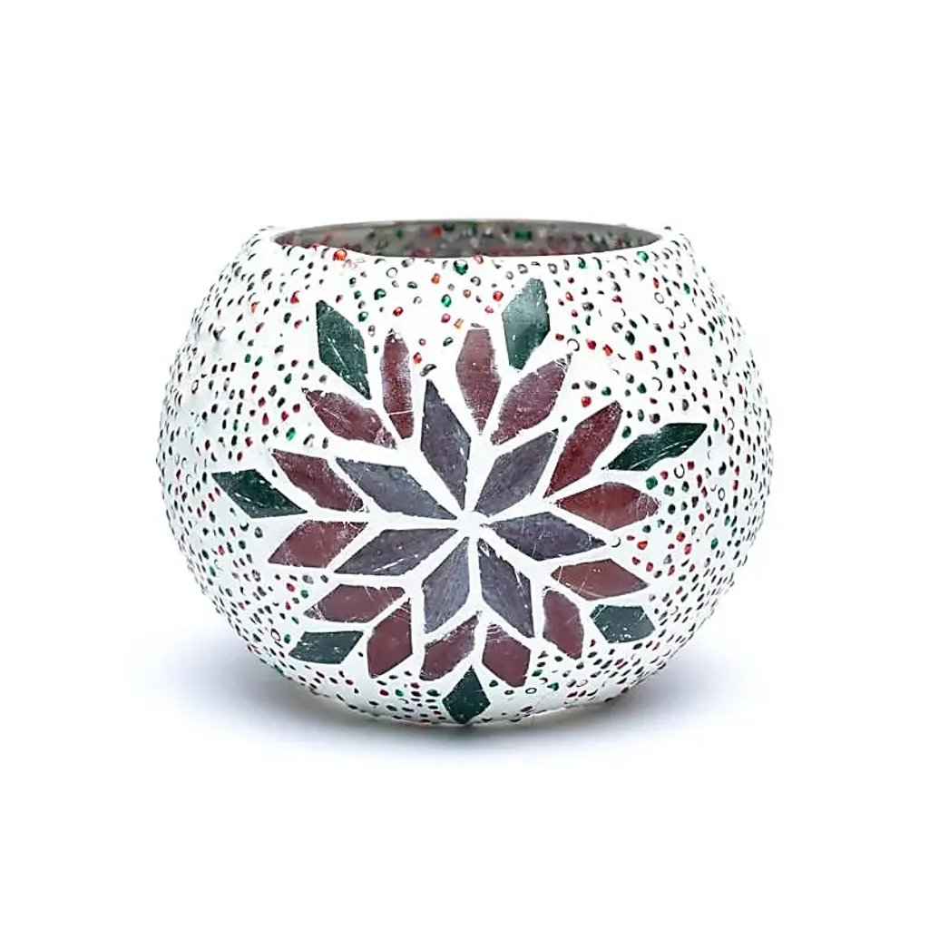 Photophore Mosaïque Feuille 7,5 cm - Lot de 3 Design Verre Artisanal