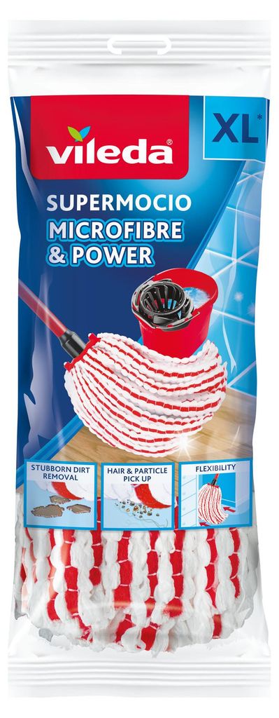 Vileda Microfibre & Power, Wischbezug, Rot, Weiß, Faser, 1 Produktbild 