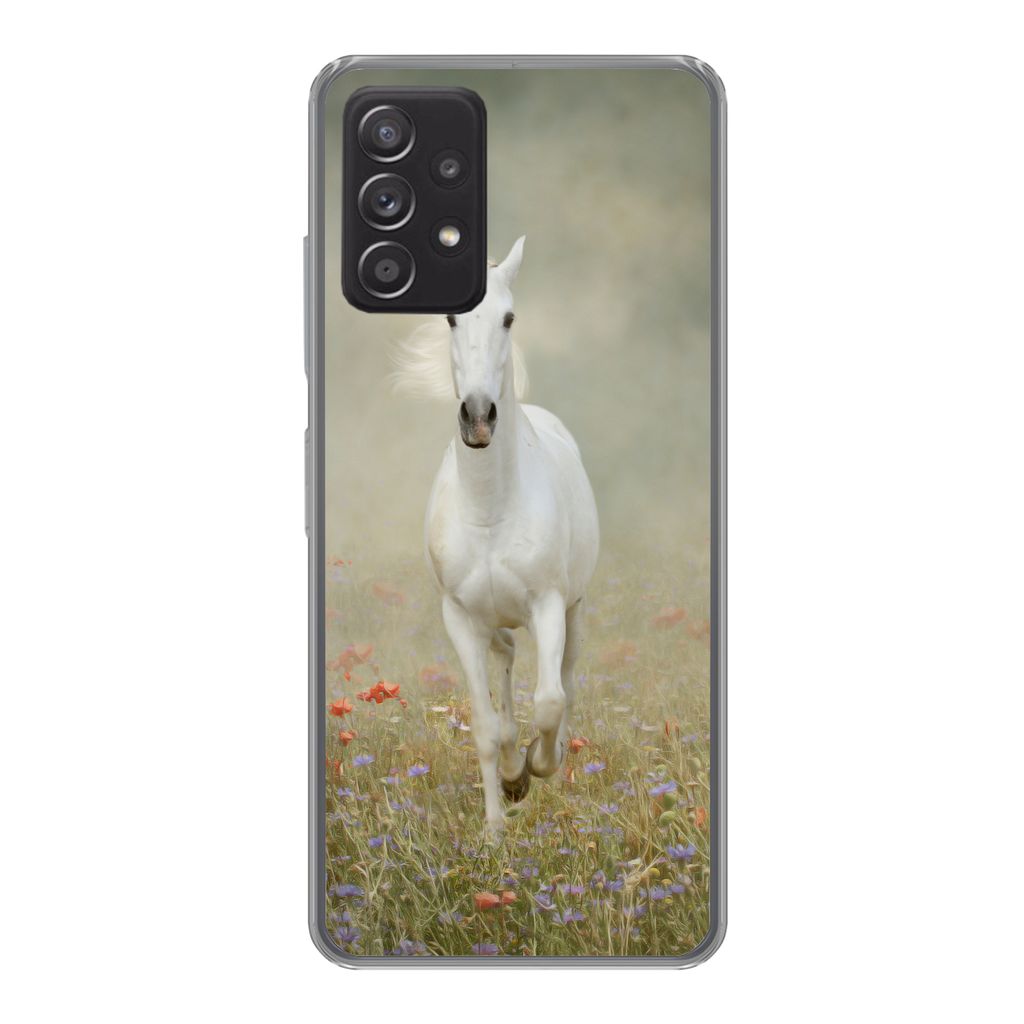 MuchoWow Handyhülle Schutzhülle Hülle für Samsung Galaxy A53 5G Pferd - Stoff - Blumen Silikon Softcase Handy Hülle - Schutzabdeckung