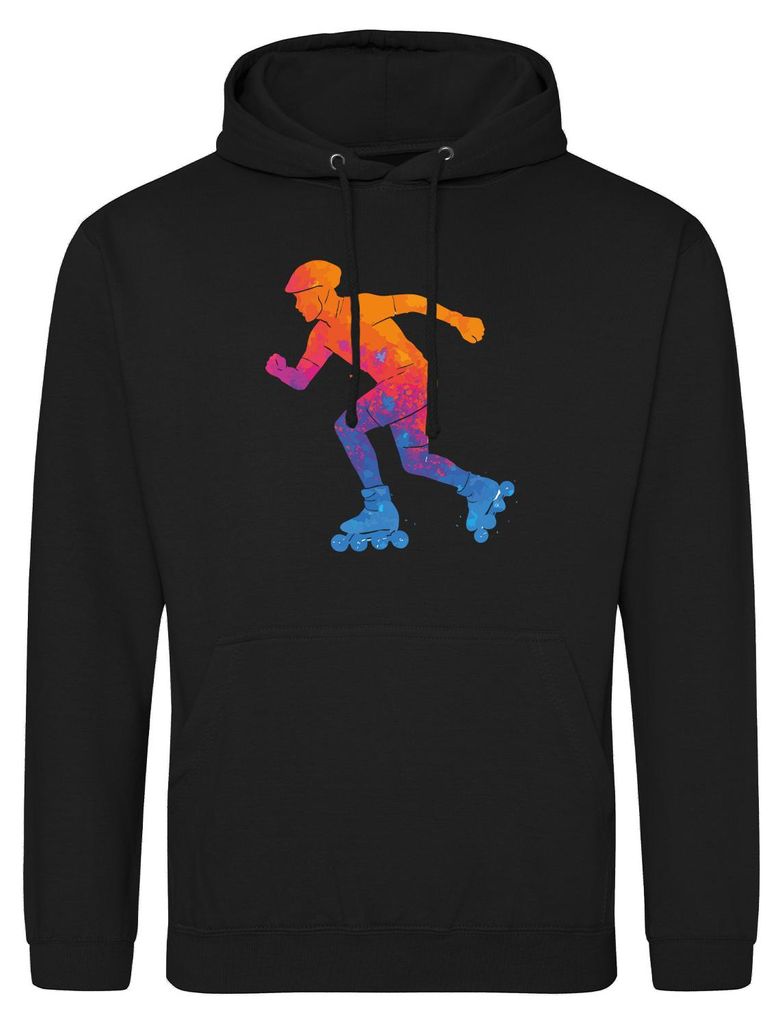 Huuraa Uni Hoodie Inline Skating bunte Silhouette XL Deep Black Vegan Sweatshirt Geschenkidee