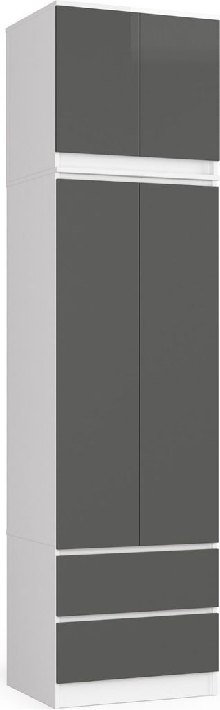 Akord Kleiderschrank Mit Aufsatz 2-Türig 2 Schubkästen Weiß-Grau/Graphit 60X51X234 Cm