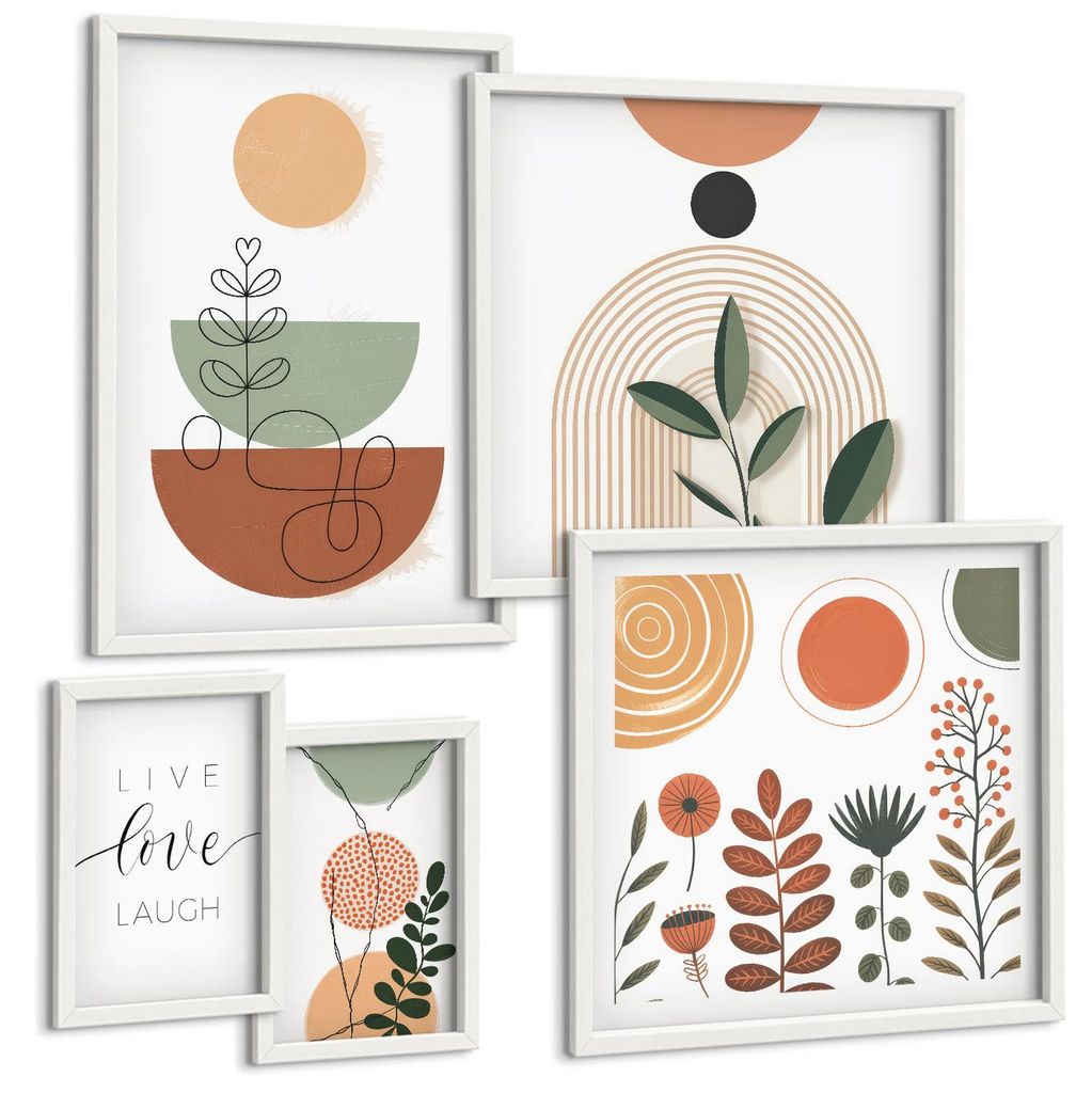 Bilder Set 5-teilig im Goldrahmen Rahmen – Wandbilder 5 Stück – gerahmte Poster für Wohnzimmer, Schlafzimmer und Flur – 50x50 cm - 40x60 cm...