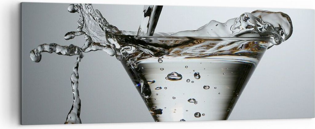 Bild auf Leinwand - Leinwandbild - Glas Wasser Mineralwasser Blasen - 140x50cm - Wand Bild - Wanddeko - Leinwanddruck - Bilder - Kunstdruck - Leinw...