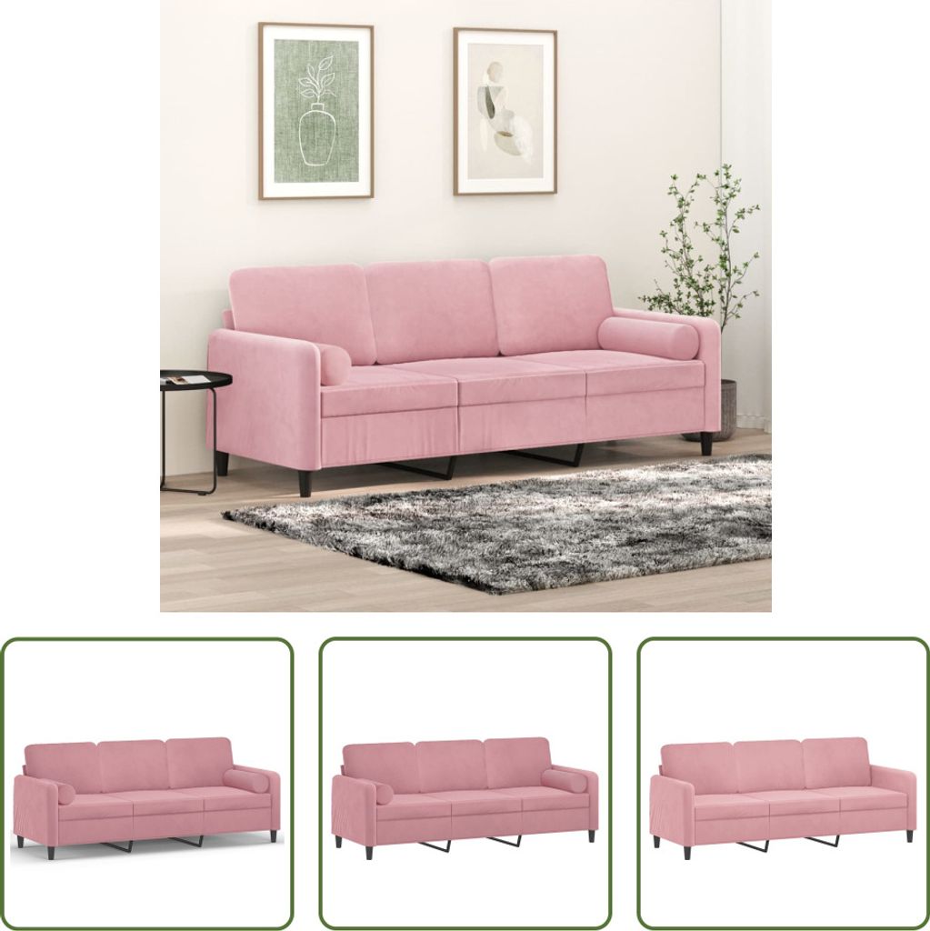 The Living Store 3-Sitzer-Sofa mit Zierkissen Rosa 180 cm Samt