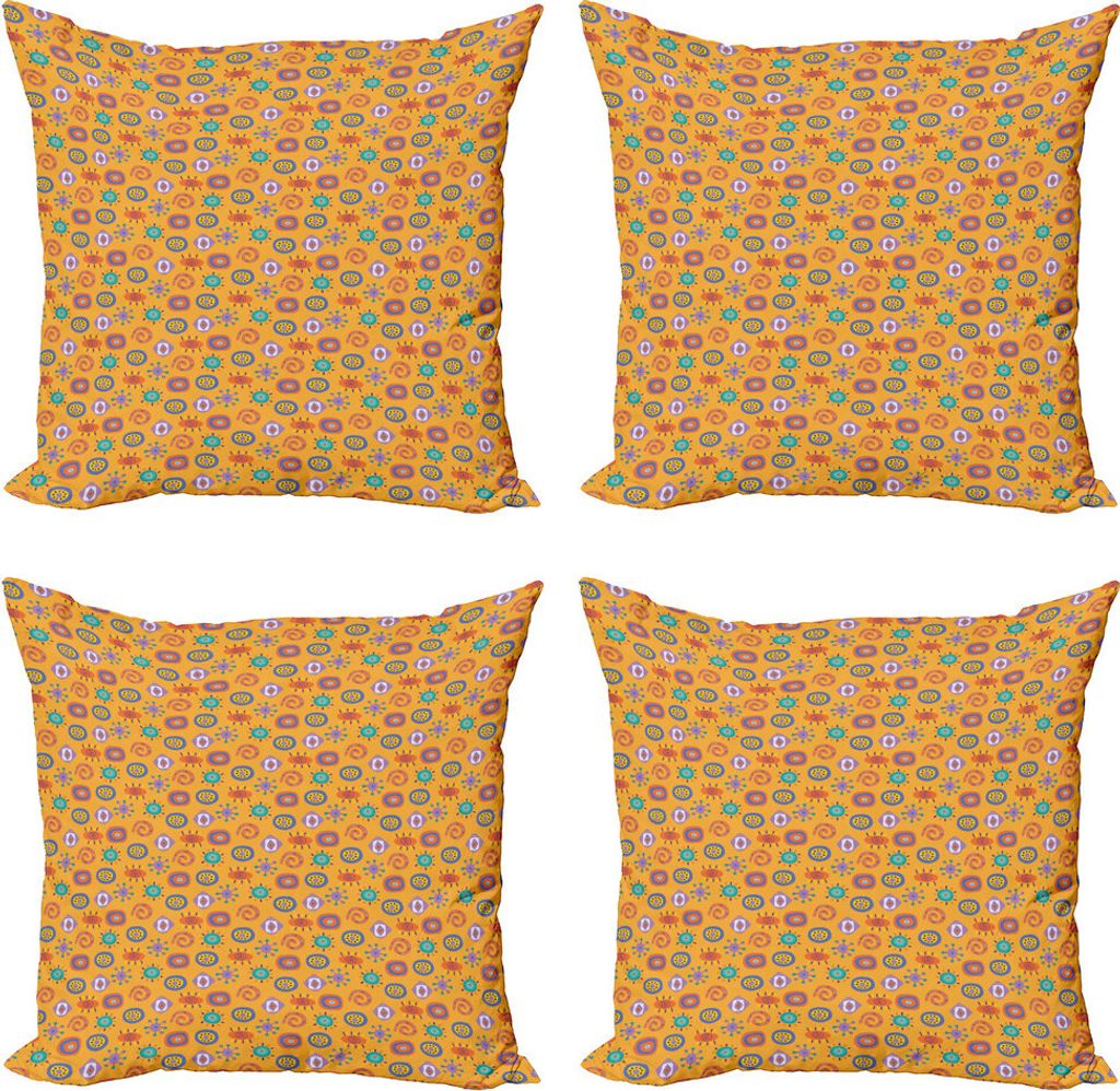 ABAKUHAUS Volkskunst Kissenbezug Set (4 Stück), Extreme Bunte Zusammenfassung, Moderner Doppelseitiger Digitaldruck, 50 cm x 50 cm, Marigold und M...