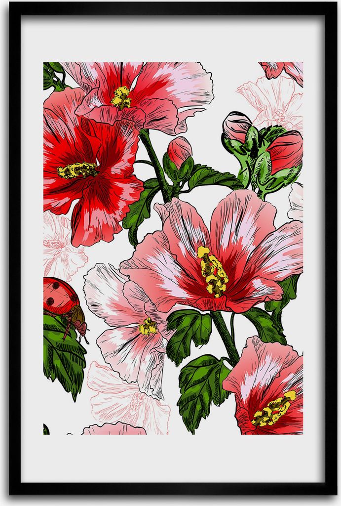 Bild - Bilderrahmen - 40 cm x 60 cm - MDF - Rahmen - Wandkunst - Hibskus