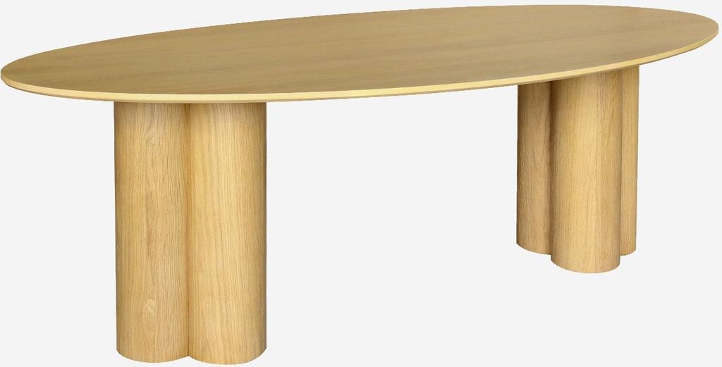 sweeek - Ovaler Esstisch aus Heveaholz und Eichenfurnier 8 Plätze 220 cm - Natur