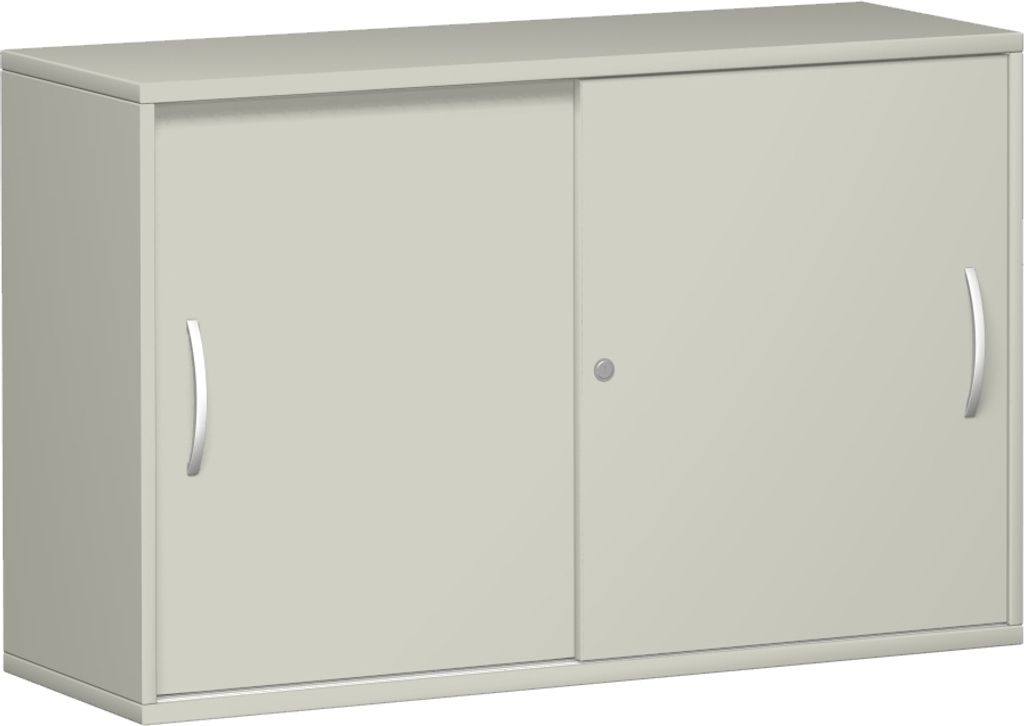 Geramöbel Schiebetürenschrank mit Mittelseite, 2 Nachbildung-Einlegeböden, abschließbar, 1200x425x768, Lichtgrau/Lichtgrau, N-10S212-LL