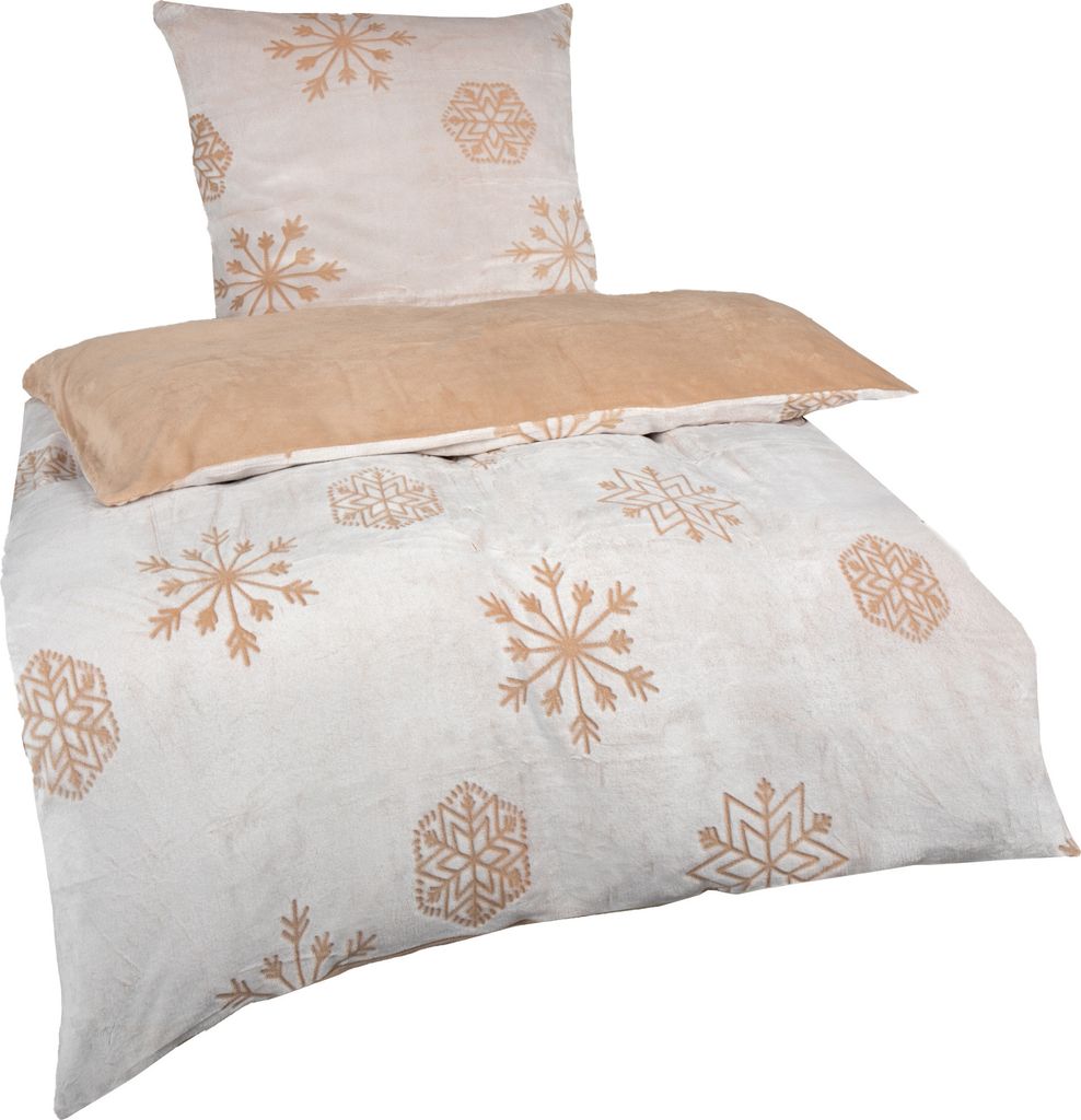 Bettwäsche Cashmere Touch Beige 2 teilig kuschlig weich 135x200 80x80 cm Reißverschluss