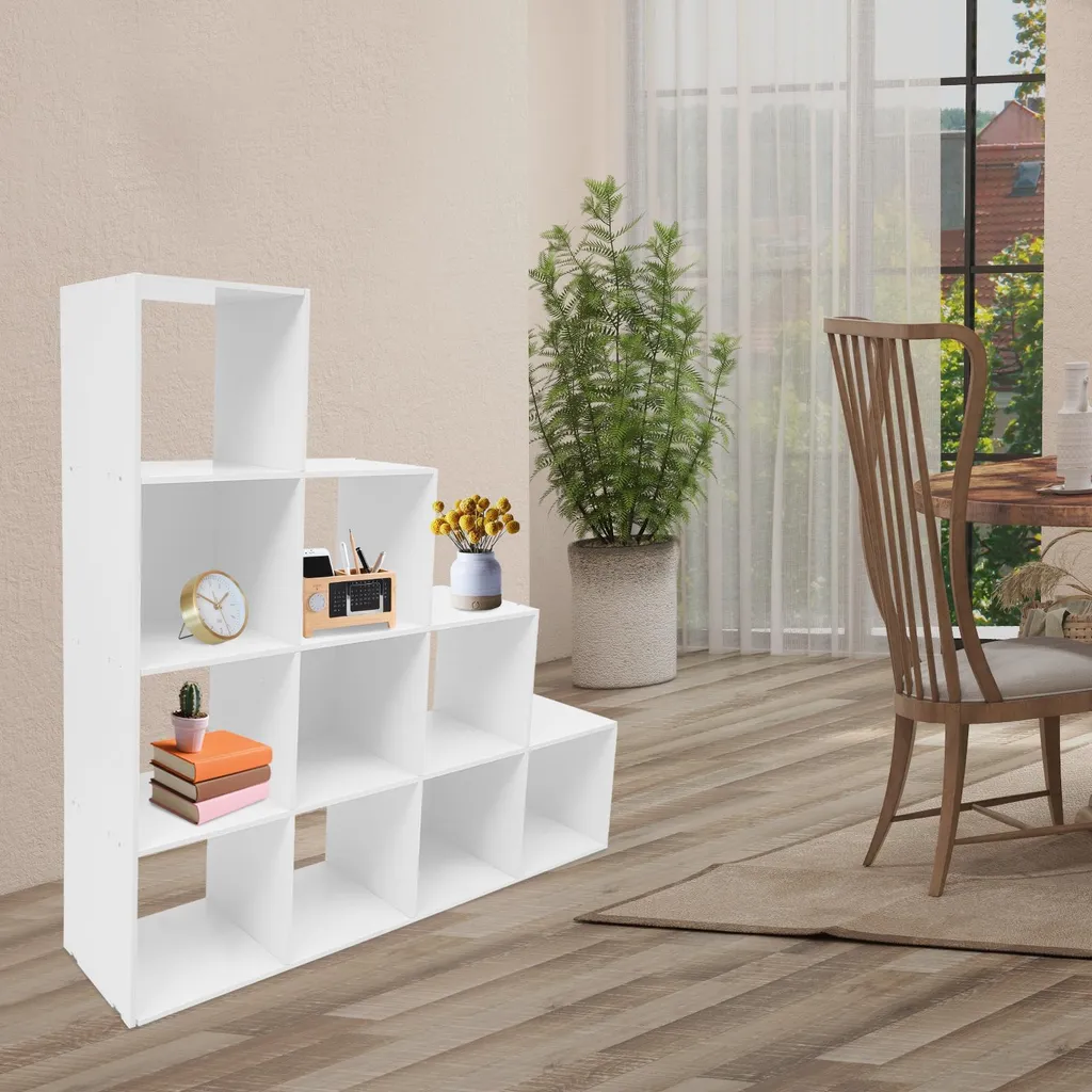 Bibliothèque d'angle blanche 10 cases pour salon et bureau design moderne - 6
