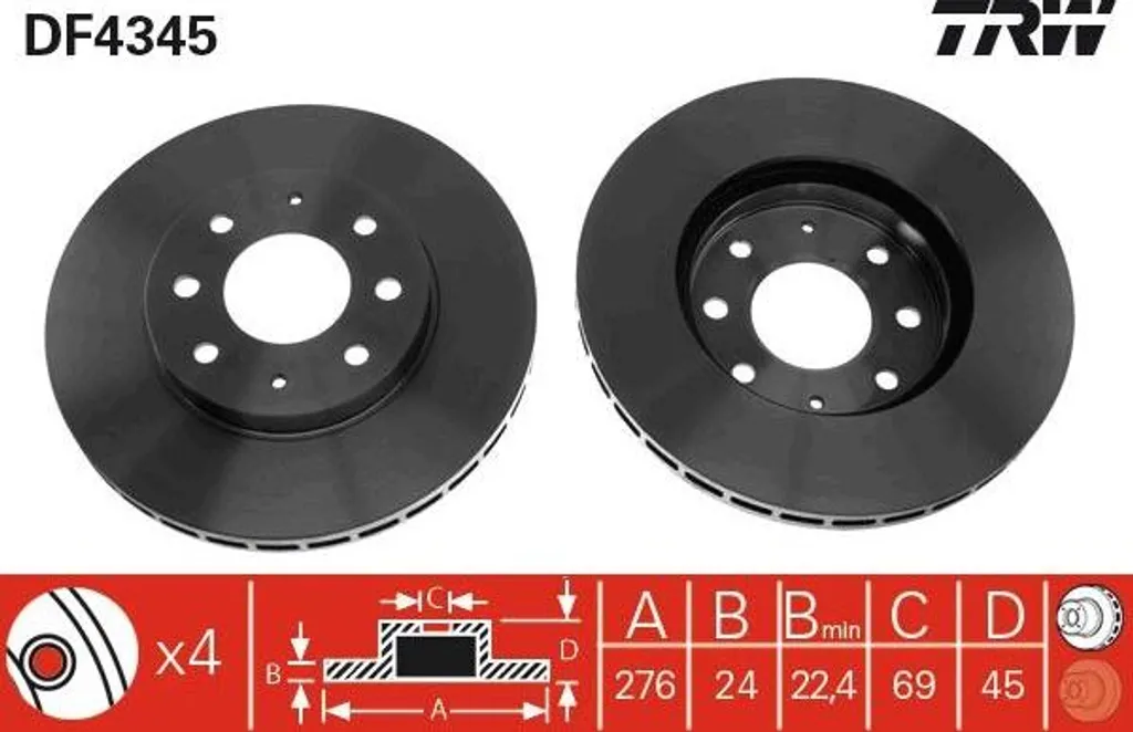 Disque de frein haute teneur en carbone TRW DF4345 fonte