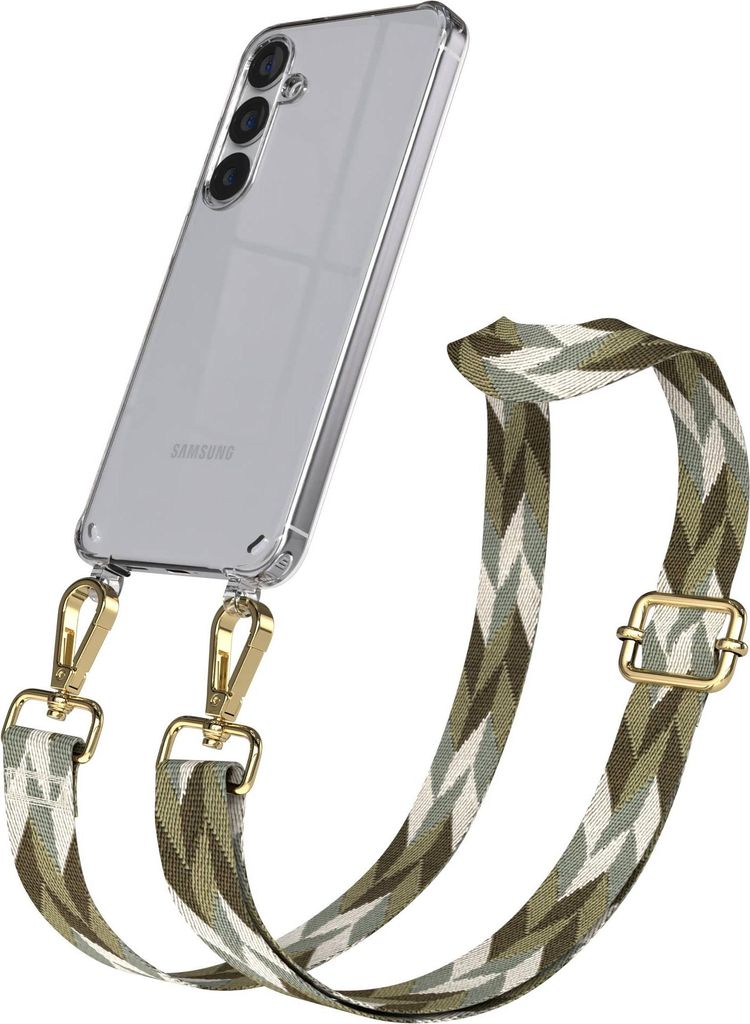 EAZY CASE Handykette - Verstellbarer Trageriemen kompatibel mit Samsung Galaxy S25 Plus, Handykordel mit transparenter Silikon-Hülle, Karabiner Go...
