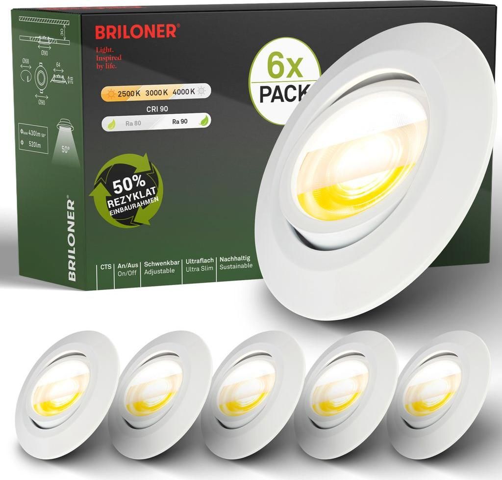 6er Set LED Einbaustrahler Schwenkbar Spots 230V Ra90 CTS Produktbild 