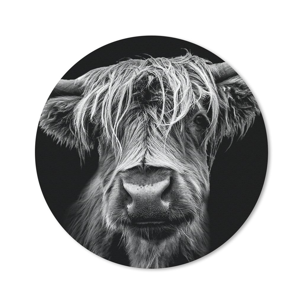 MuchoWow Mauspad Mousepad Schottischer Highlander - Hörner - Schwarz - Weiß - Kuh - Wild - Tiere 20x20 cm - Mousepads - Maus Mat - Pad - Mausun...