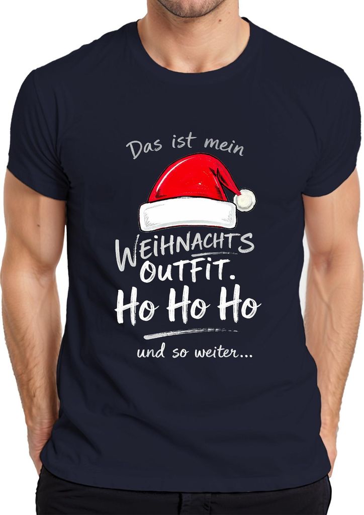 Das ist mein Weihnachts Outfit Ho Ho Ho Weihnachtsmütze Nikolaus Herren T-Shirt, Navy, XXL