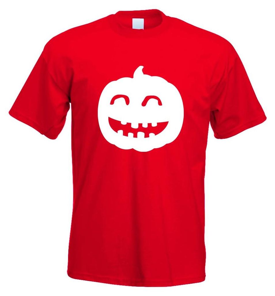 Kiwistar - T-Shirt - rot - Happy Kürbis grinsend Horror Motiv Bedruckt Funshirt Design Print - mit Motiv Bedruckt - Funshirt Design - Sport - Frei...