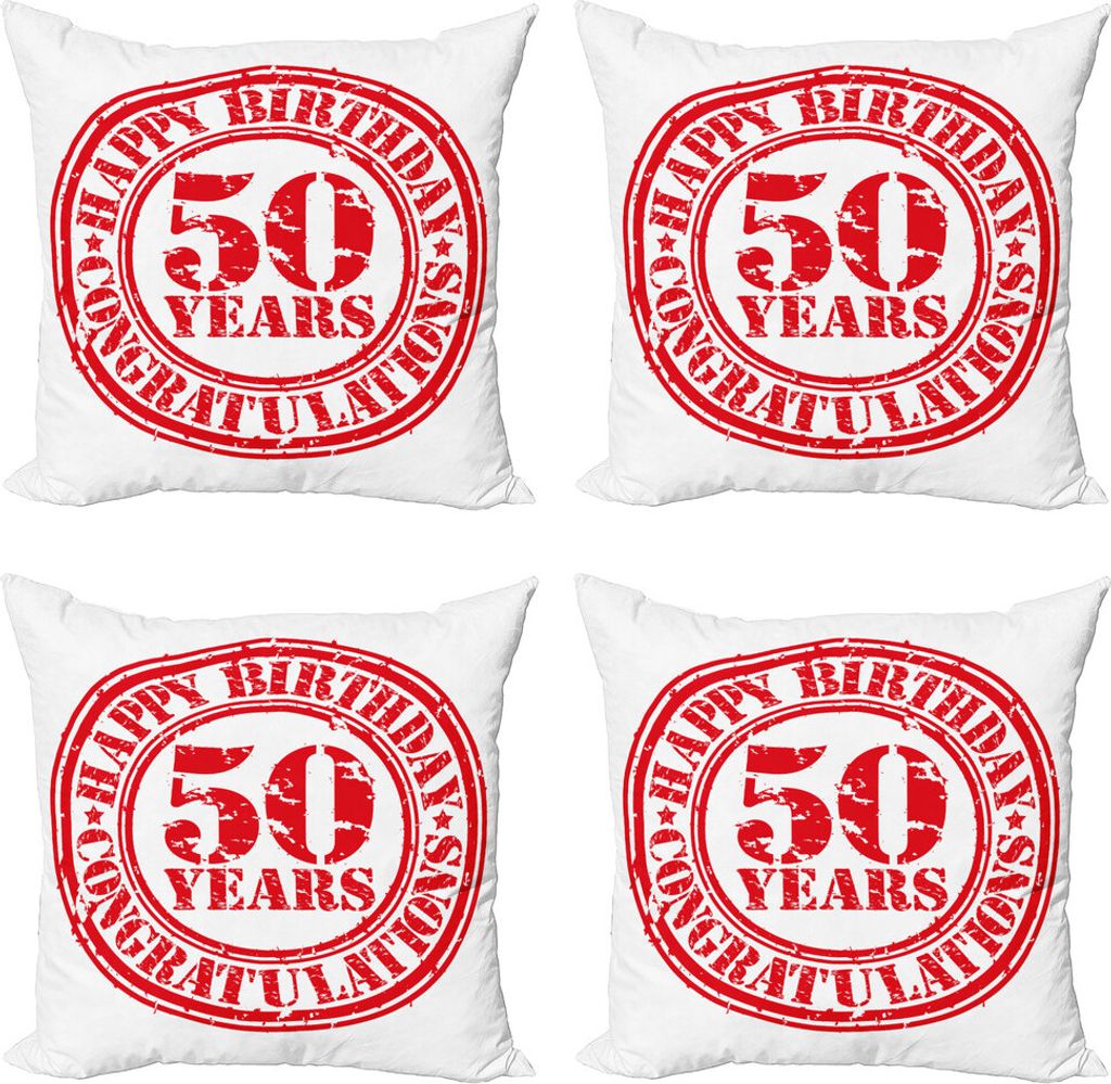 ABAKUHAUS 50. Geburtstag Kissenbezug Set (4 Stück), Grunge Geburtstag, Moderner Doppelseitiger Digitaldruck, 40 cm x 40 cm, Vermilion Weiß