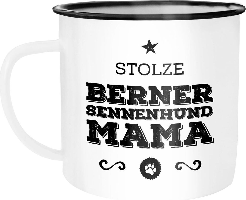Emaille Tasse Becher Stolze Hunde-Mama Hunde Besitzerin Hundebesitzer Rassen Kaffeetasse Moonworks Berner Sennenhund weiß-schwarz unisize