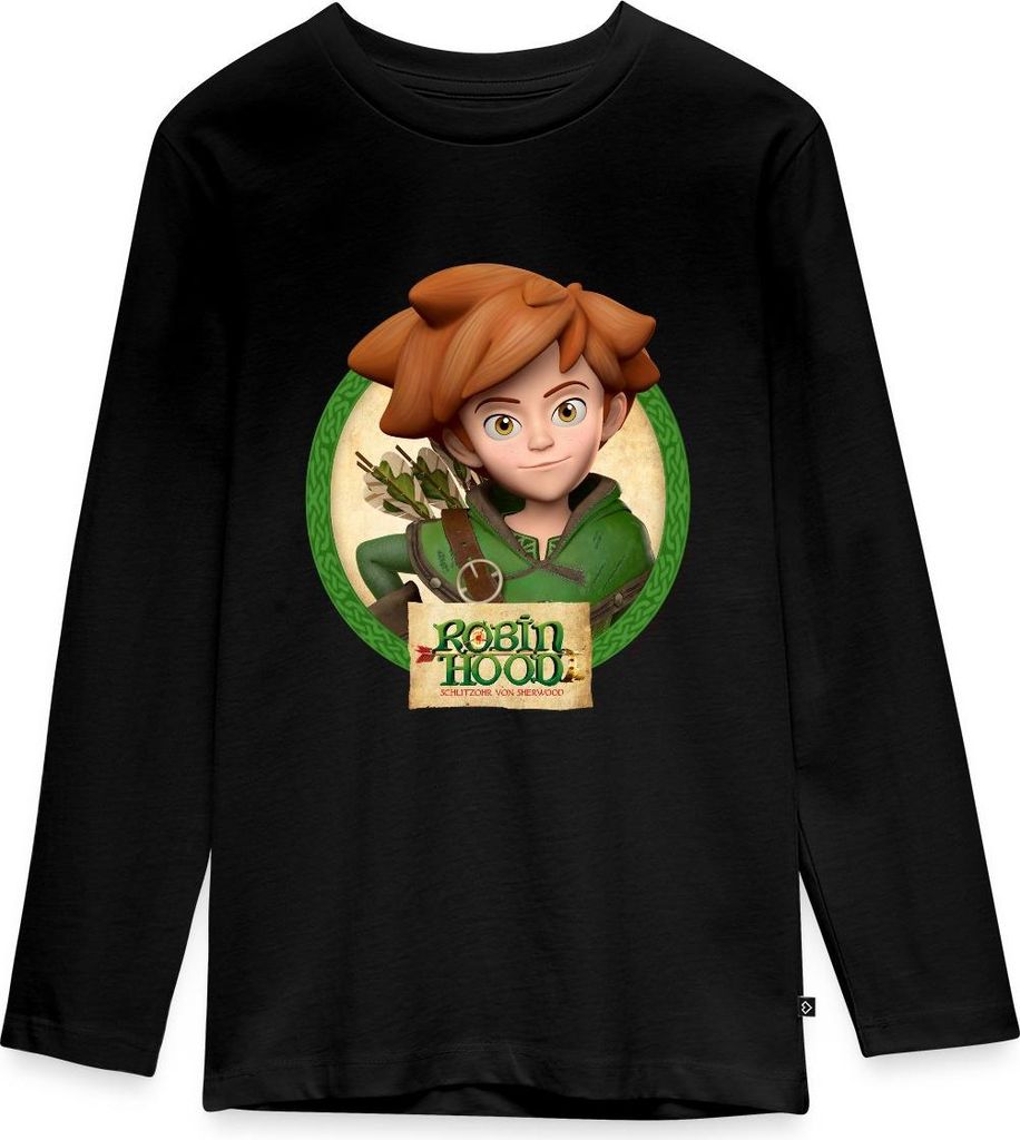 Spreadshirt Robin Hood Schlitzohr Von Sherwood Porträt Teenager Premium Langarmshirt, 158/164 (12 Jahre), Schwarz