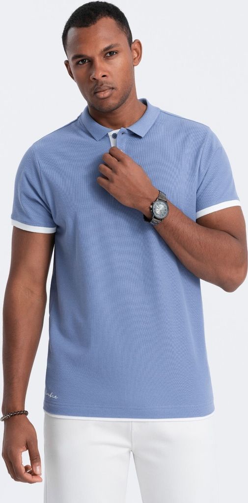 Ombre Clothing Herren-T-Shirt mit Kragen Henet hellblau S