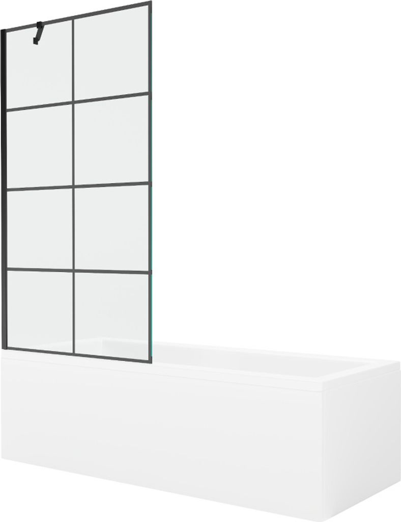 Mexen Cubik rechteckige Badewanne 170 x 70 cm mit Verkleidung und 1-flügliger Duschabtrennung 90 cm, Schwarzes Design - 55031707