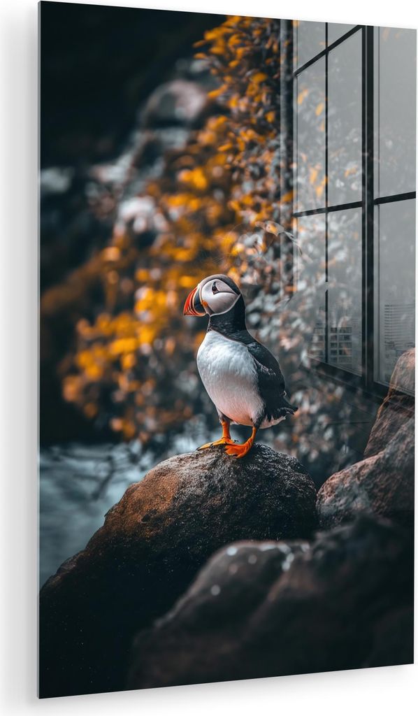 MuchoWow Glasbilder - Bilder auf Wandbild - Foto auf Glas Papagei - Vogel - Felsen - Weiß 80x120 cm Wanddekoration aus Glas - Acrylglasbild - Acry...