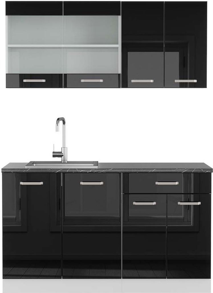 Singleküche Vicco R-Line Schwarz Hochglanz 140 cm , AP Produktbild 