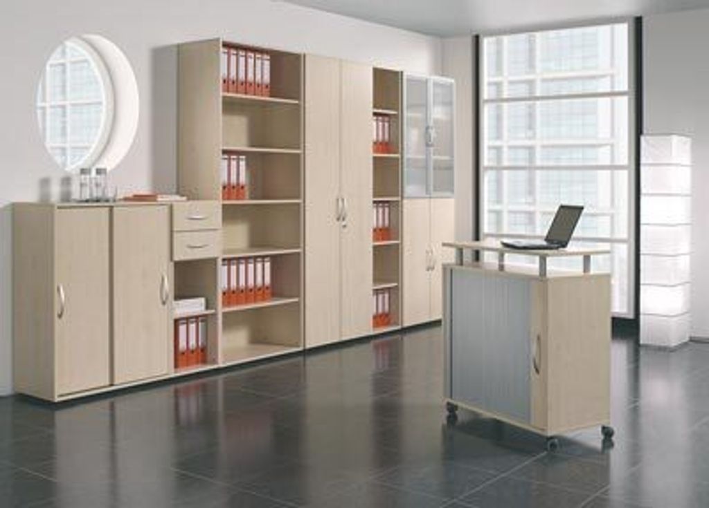 Rollladenschrank, BxTxH 2000x400x830 mm, 2 OH, 1 Boden, Justierfüße, Korpus/Rollladen buche/silber