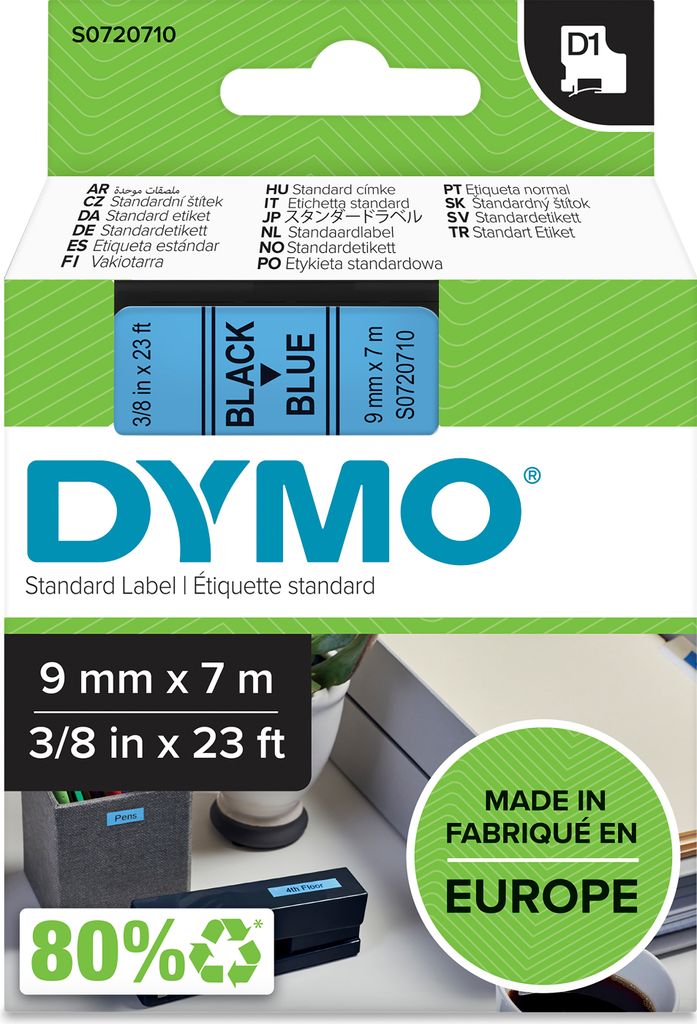 DYMO Original D1-Etikettenband | schwarz auf blau | 9 mm x 7 m | selbstklebendes Schriftband | für LabelManager-Beschriftungsgerät