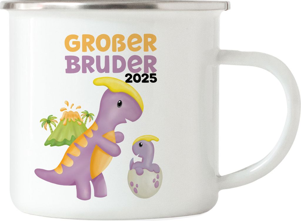 Großer Bruder 2025 Emaille Tasse Baby Geburt Geschwister Familie Liebe Geborgenheit Kleinkind Geborgenheit Ei Dino
