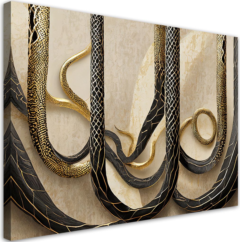 Leinwandbild Schlangenhaut Gold Textur 90x60 Feeby Beige bild für die wand bereit zum aufhängen