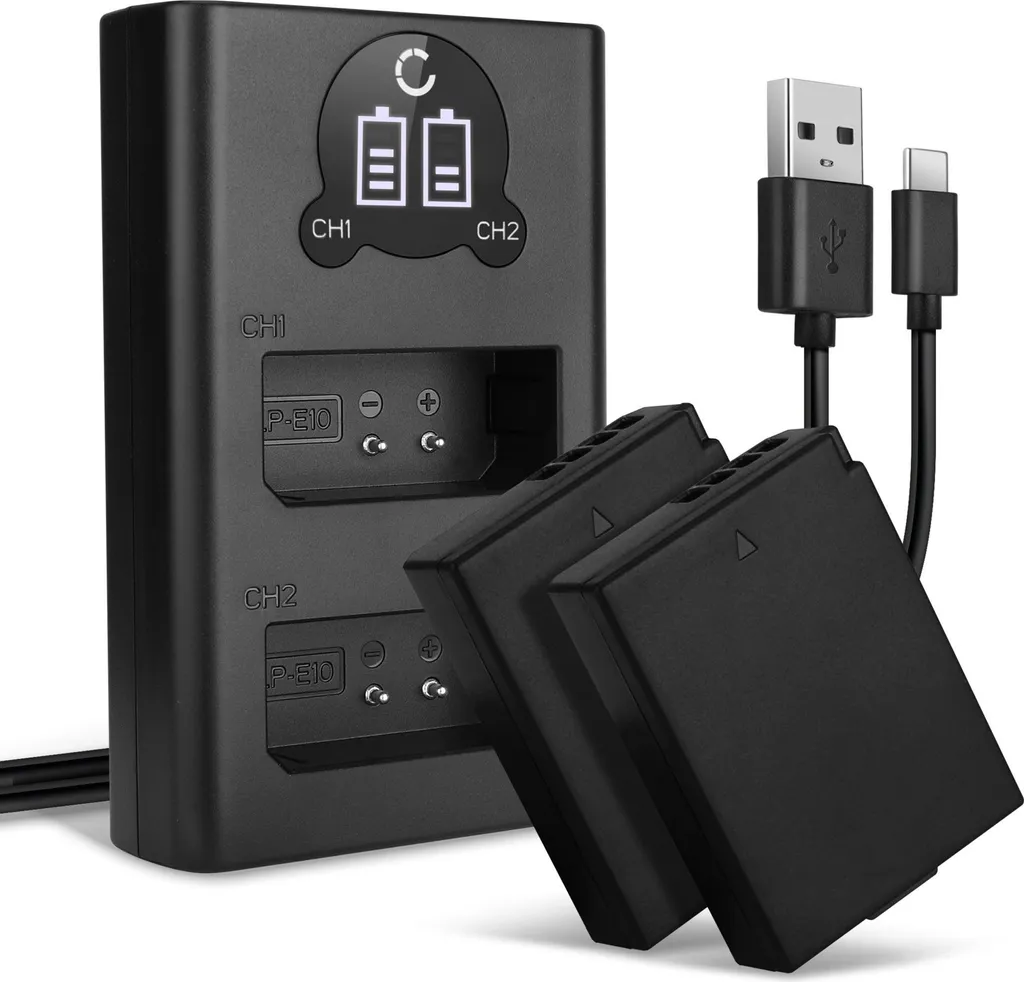 Mai più Reflex scarica! Kit 2 Batterie Canon LP-E10 CELLONIC + Caricatore