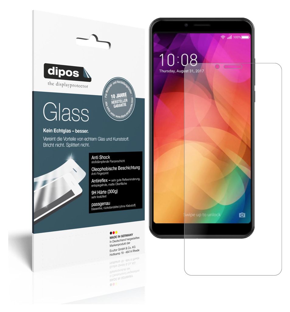 1+1x Schutzfolie für Coolpad Note 8 matt - Anti-Shock 9H Folie dipos Glass