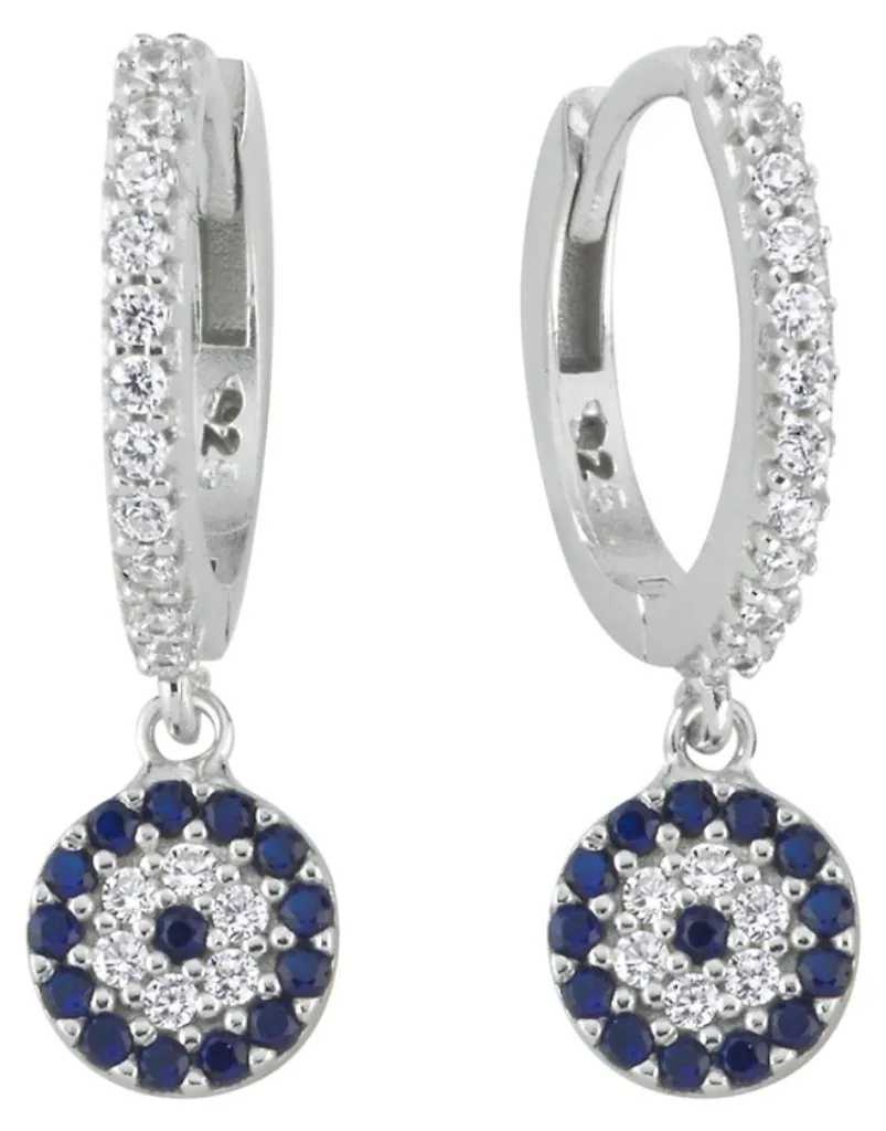Créoles Argent 925 Nazar pour Femme - Idée Cadeau Bijou Bleu et Rhodié