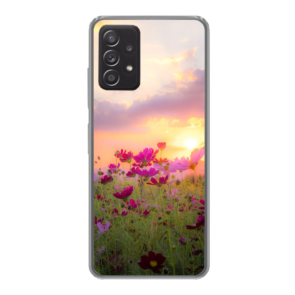MuchoWow Handyhülle Schutzhülle Hülle für Samsung galaxy a73 Sonnenuntergang - Blumen - Rosa - Natur - Grün Silikon Softcase Handy Hülle - ...