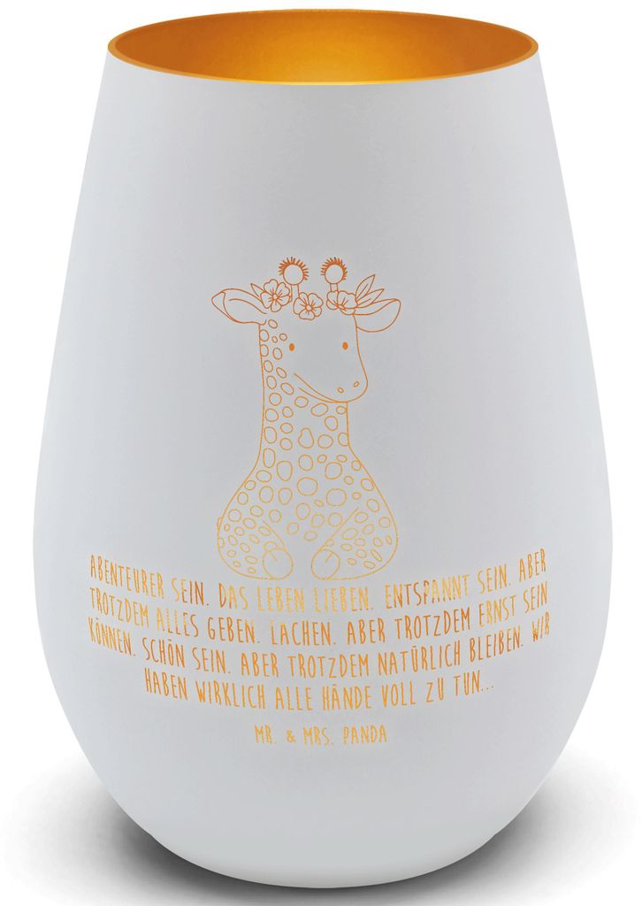 Mr. & Mrs. Panda teelichtglas Giraffe Blumenkranz - Weiß - Geschenk, Freundin, Kerzenhalter, Glas Windlicht, Afrika, Selbstliebe, Laterne, Abenteu...