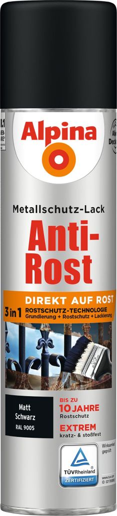 Alpina Metallschutzlack Anti-Rost Schwarz 400 ml Sprühdose Produktbild 