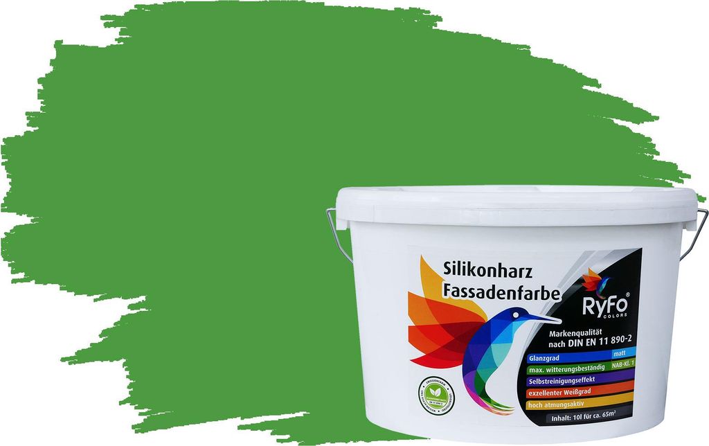 RyFo Colors Silikonharz Fassadenfarbe Lotuseffekt Trend Gelbgrün 10l - bunte Fassadenfarbe, weitere Grün Farbtöne und Größen erhältlich, Deck...