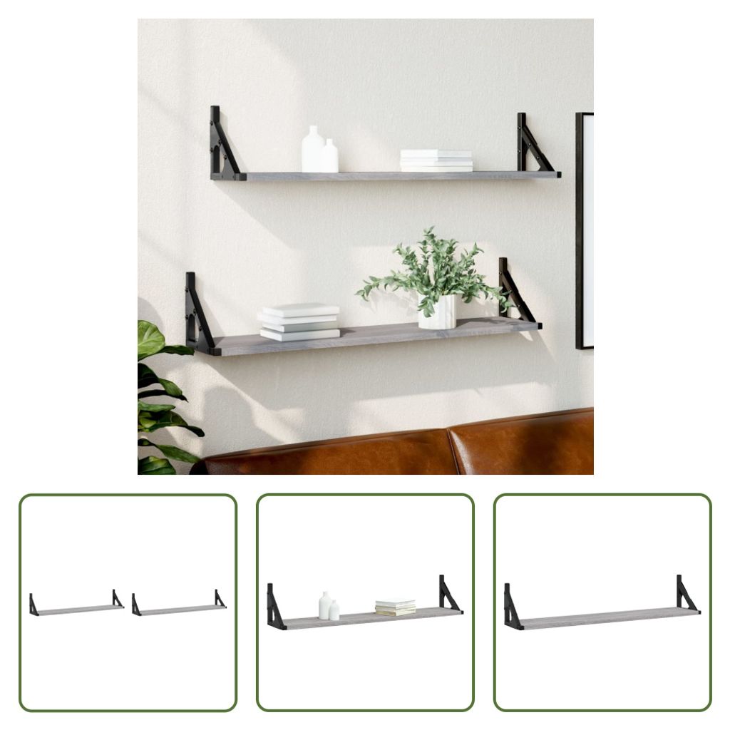 The Living Store Wandregale 2 Stk. Grau Sonoma 80x15x15,5 cm Holzwerkstoff