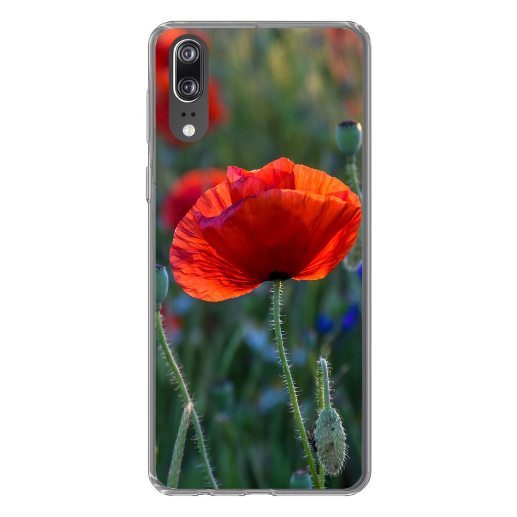 MuchoWow Handyhülle Schutzhülle Hülle für Huawei P20 Bunte Mohnblumen in den Niederlanden Silikon Softcase Handy Hülle - Hardcover